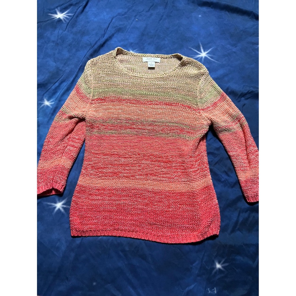 Judith Hart Collection Ombre Knit Sweater Pink Coral Green Tan Size Medium B1